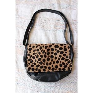 Clare V Vivier Leopard Calf Hair Leather Black Shoulder Bag Purse